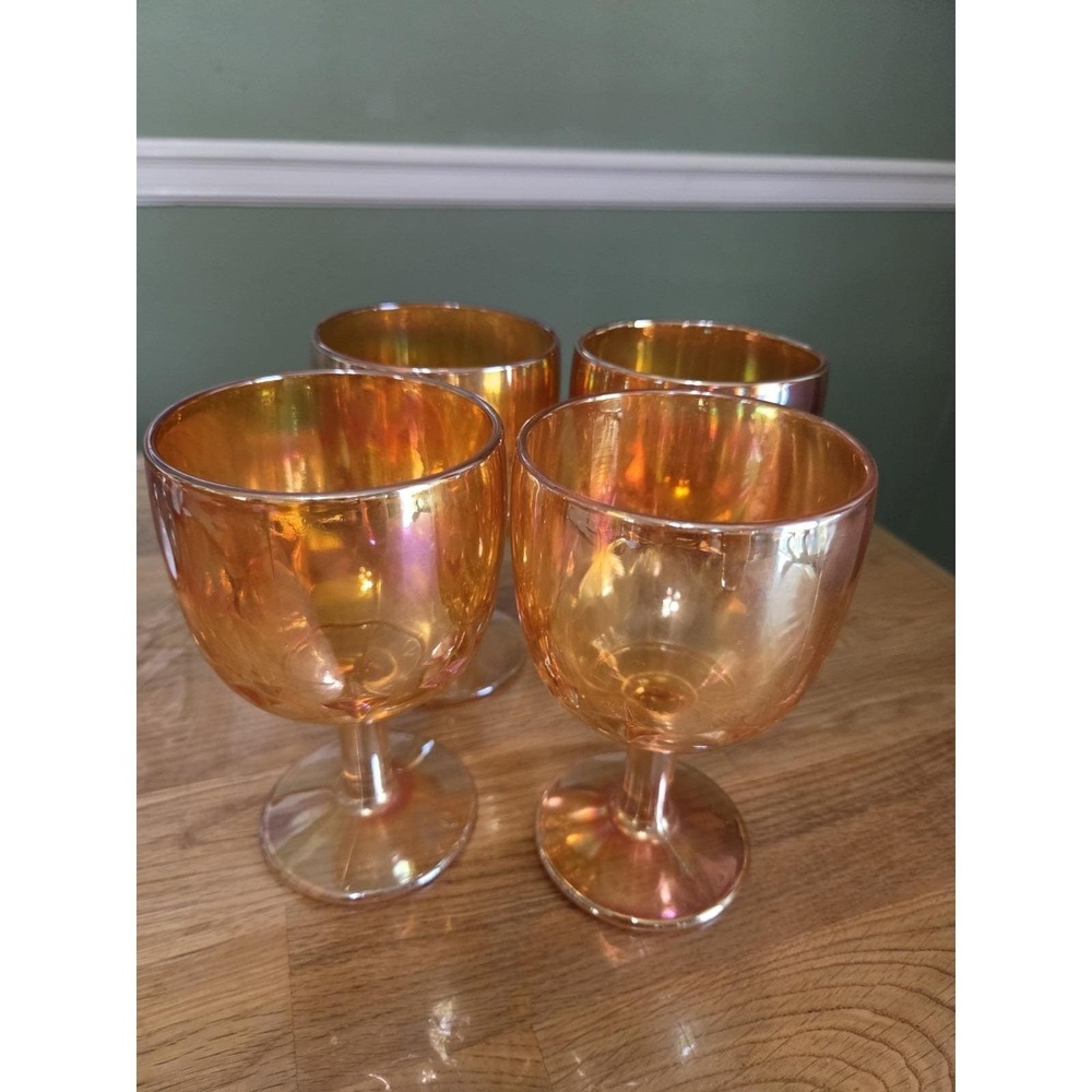 Vintage Star Marigold by Bartlett Collins Goblets 6" Heavy, Set of 4